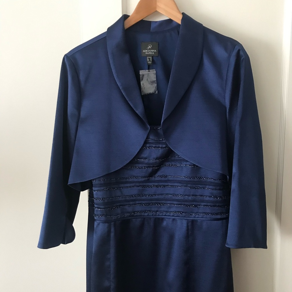 Midnight navy blue gown/bolero jacket set, brand new